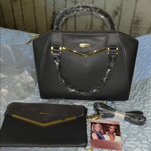 JOY INMAN Grey and Gold Women's Handbag Set